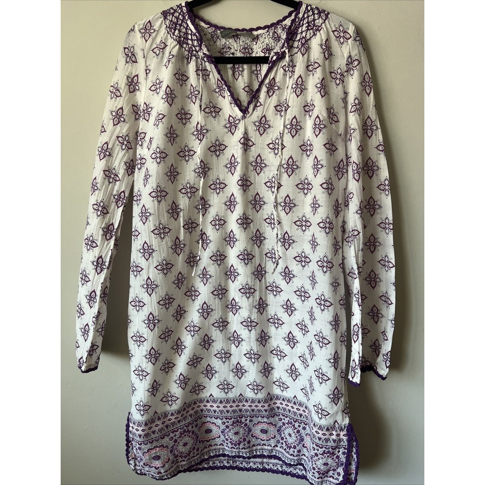 Athleta Coverup Tunic Womens Small White Purple Tallulah Beach Gauzy Embroidered